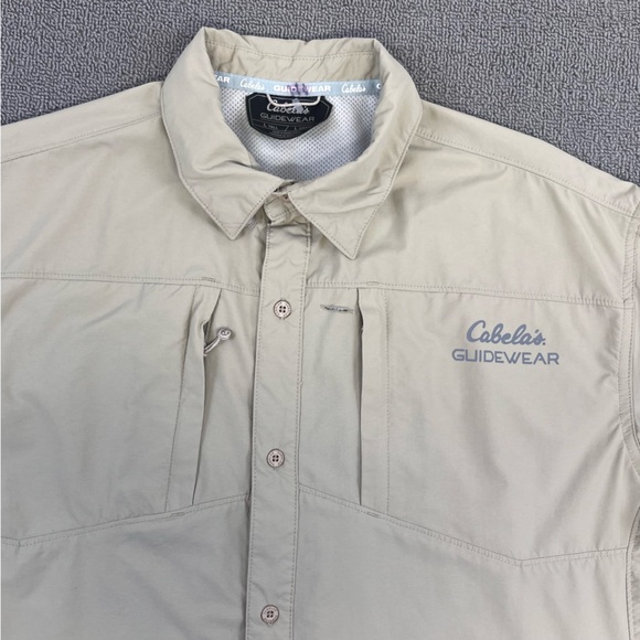 Cabela's Shirt Large Beige Button up GlideWear Vented Performance UPF 50 Men - Picture 3 of 13